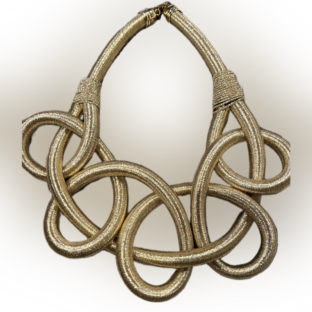 Huge Gold statement necklace with lobster claw closure. Made of gold fiber.